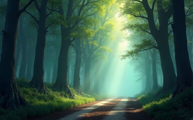 Obraz premium Fantasy background . Magic forest with road. High quality