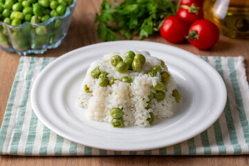 Traditional delicious Turkish foods; pea rice (Turkish name; Bezelyeli pilav)