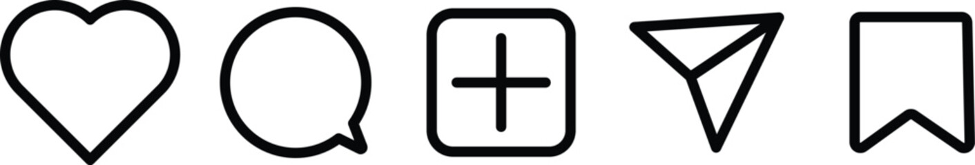 Instagram icons set. Like, love, heart, home, repost, comment, follower, share, save, stories user button, and notification. Web Flat Icon. Vector illustration for web app design
