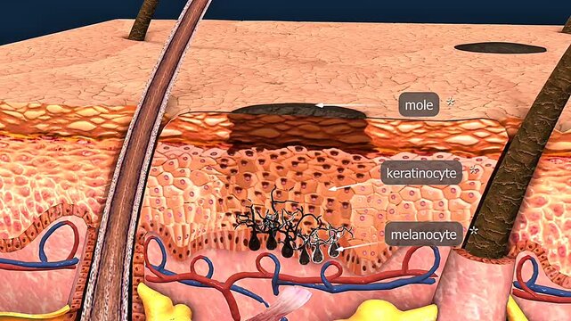 Formation of human skin mole through keratincytes and melanocytes