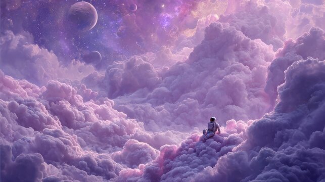astronaut dreaming purple cloudscape - Powered by Adobe