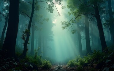 Mysterious Magical jungle woods view. High quality