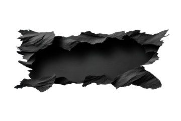 Black ripped paper scrap or piece isolated against a transparent white background, vector illustration, PNG