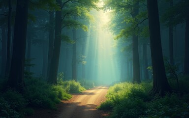 Obraz premium The beam of light in the path of the magic forest. High quality