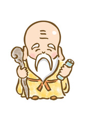 手描きの可愛い福禄寿のイラスト