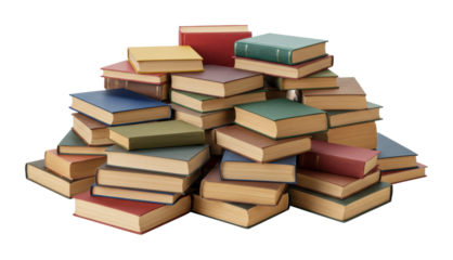 Exploring literary treasures a stack of colorful books in a cozy reading nook for book lovers isolated PNG