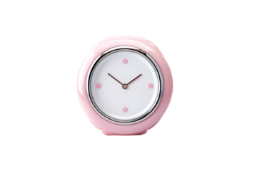 A Delightful Pink Desk Clock with Minimalist Design Isolated on transparent background, cutout	