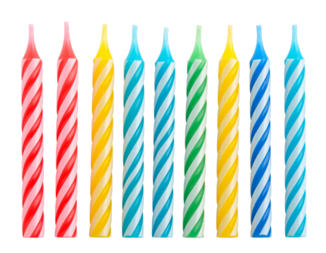 Set of Colorful Birthday Candles Standing Upright, isolated on transparent background - Powered by Adobe