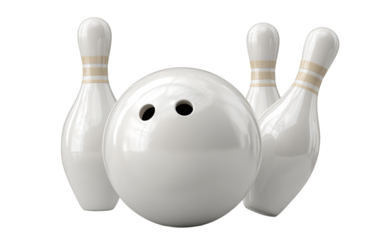 Bowling ball and pins isolated on a transparent background