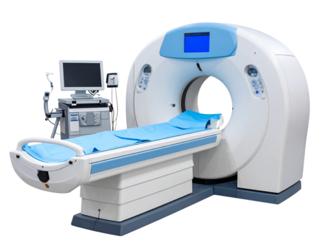 Side Angle View of MRI Scanner, isolated on transparent background
