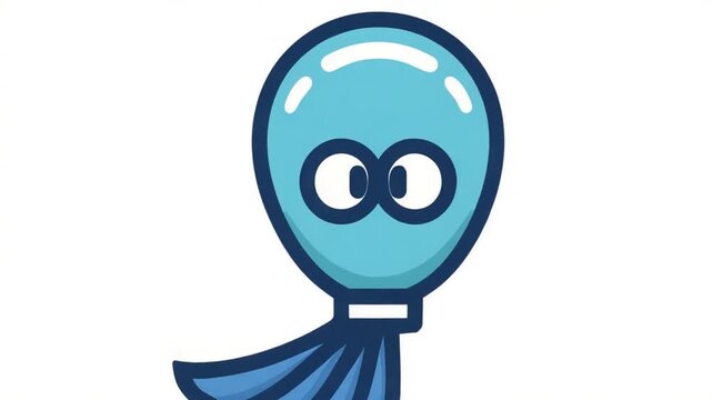 Cartoon light blue balloon with large eyes and a cape