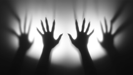 Shadow overlay effect for halloween background with Terrifying scary hands with long nails,Creepy...
