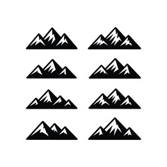 Collection of stylized mountain range silhouettes for adventure and nature themes