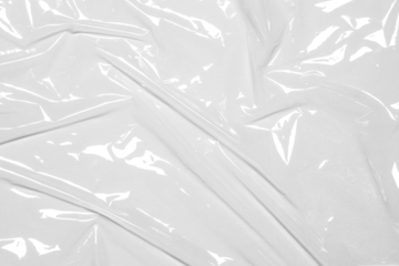 plastic overlay texture of realistic crumpled transparent plastic film wrap on white background,wrinkled stretched plastic effect.abstract plastic background on transparent png