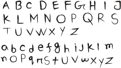 Brush style Smole and capital artistic alphabet letters font stroke, graffiti, punk, unique style Font. Grunge texture Alphabet. Hand drawn modern Vector illustration. Every letter is isolated.