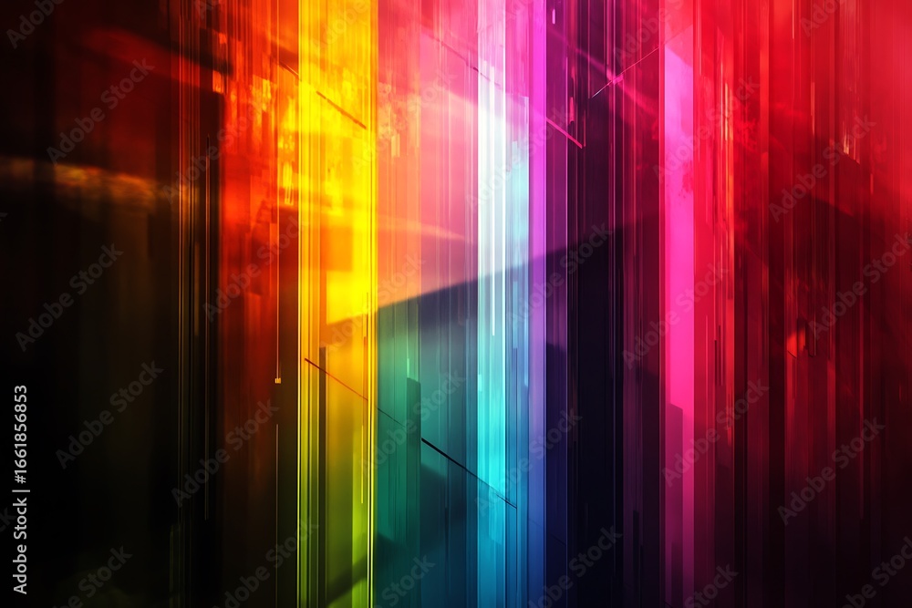 Poster abstract background featuring a vibrant spectrum of colors and geometric shapes with light effects