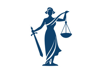 Fototapeta premium A strong, elegant silhouette of Lady Justice, holding a sword and scales, evoking a sense of impartiality and fairness.