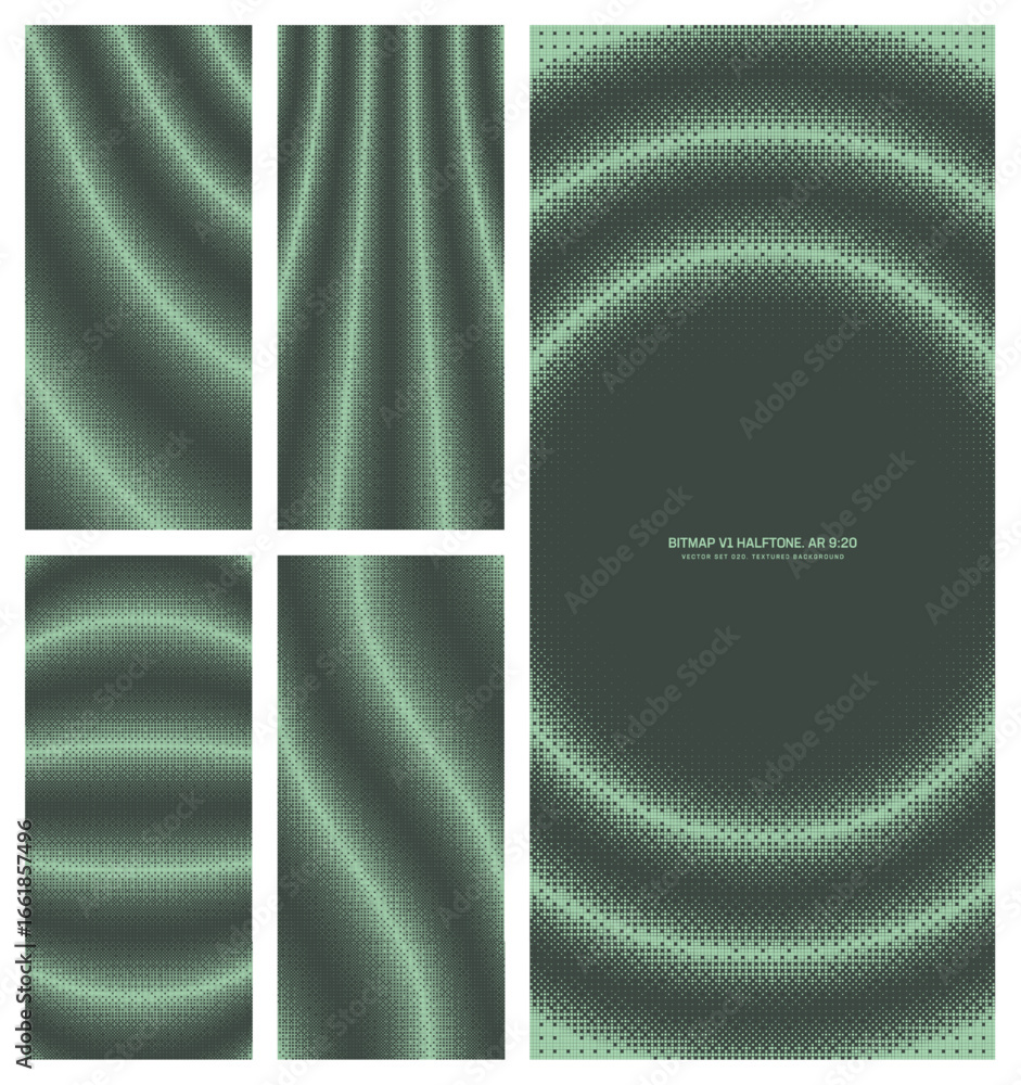 Aufkleber assorted vector bitmap dark green halftone pattern set in vertical 9:20 aspect ratio including strip