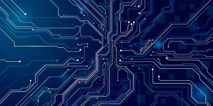 AI innovation futuristic concept. Technology blue background. ON Power blue button, and circuit board. Artificial intelligence and Machine Learning cover. For web and presentation bg. - Powered by Adobe