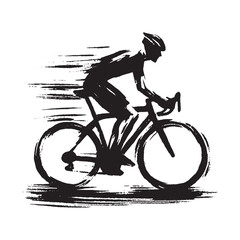 Obraz premium Cyclist fast motion brush stroke silhouette vector illustration