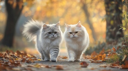 Persian cats are known for walking slowly and gracefully.