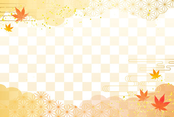 秋・紅葉　オレンジ　和柄　金・高級感・雲　市松模様　背景