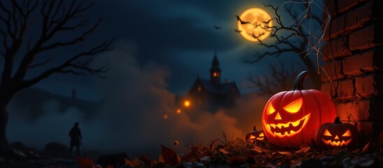 Halloween Dusk Spooky Scene with Jackolantern