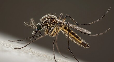 detailed Macro close up of mosquito biting human skin and sucking blood insect world health concept