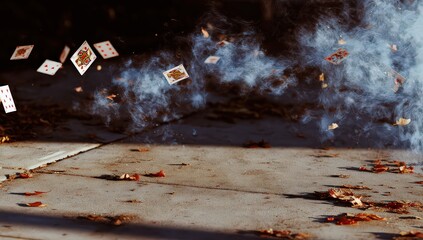 Flying Playing Cards On Gray Concrete