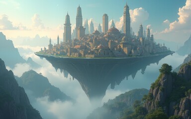 Naklejka premium dreamlike floating city. High quality
