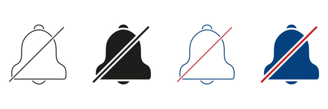 Muted Bell Notification Line And Solid Icon Set. Silent Mode, Do Not Disturb, And Notification Off Symbol Collection. Alert Management And Sound Control. Isolated Vector Illustration