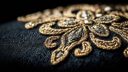 Fototapeta premium Close Up Detail Of Gold Embroidered Textile Design