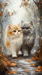 painting of two beautiful Persian cats