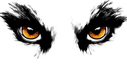Lion eyes PNG isolated on white background powerful wild animal stare big cat close up gaze jungle predator illustration
