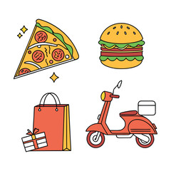 Fast Food Delivery Service Icons and Elements.
