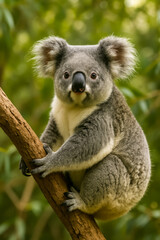 Fototapeta premium Cute koala sitting on a tree branch in natural habitat