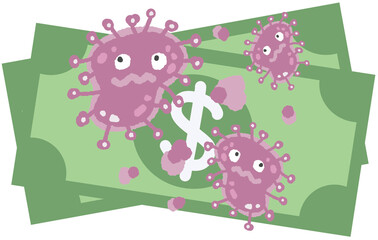 Dirty money with germs illustration