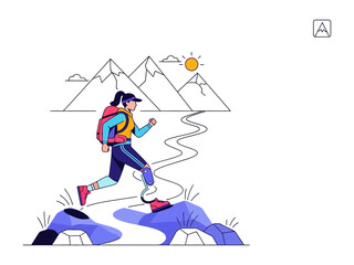 Adventurous Hike: An adventurous woman embarking on a scenic hike through a mountainous landscape, capturing the essence of outdoor activity and the thrill of exploration.