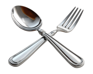 Spoon fork silver utensil dining cutlery kitchen element icon isolated shiny metallic reflective clean modern