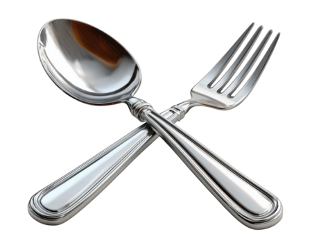 Spoon fork silver utensil dining cutlery kitchen element icon isolated shiny metallic reflective clean modern
