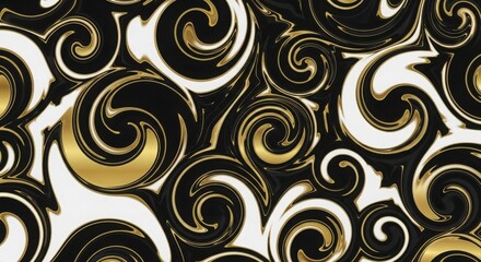 Elegant black and gold swirls pattern on white background for decoration