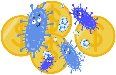 Coin with germs cartoon