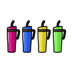 cartoon image of glass-shaped reusable drinking bottles with straws