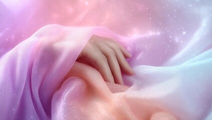 Hand Holding Soft Pastel Fabric in Dreamy Colors