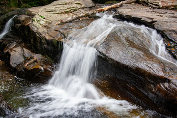 Closeup of Waterfall Flowing Over Rocks
