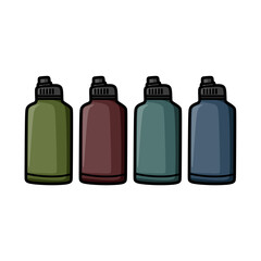 vector image of calm-colored reusable drinking bottles with cartoons
