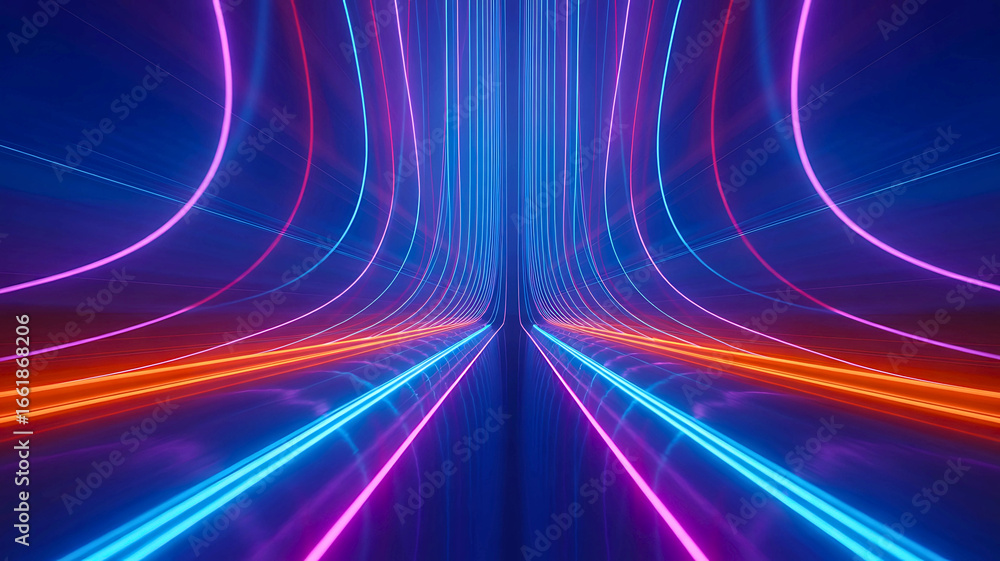 Aufkleber futuristic digital highway with streams of colorful neon light creating an abstract perspective warp