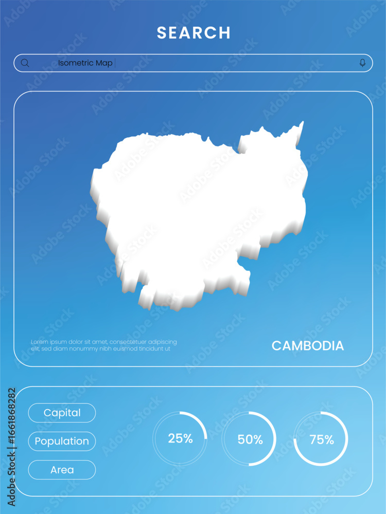 Poster isometric map of cambodia look like cloud map on sky background with infographic template