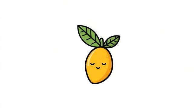 Cute cartoon mango with leaves