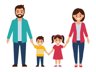 Family Portrait of Happiness: A warm and inviting depiction of a family, hand in hand, radiating joy and togetherness, creating a perfect harmony of love and unity.